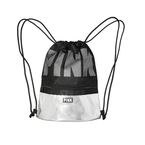 Victorias Secret PINK Drawstring Backpack Black Victorias Secret PINK Drawstring Backpack Black